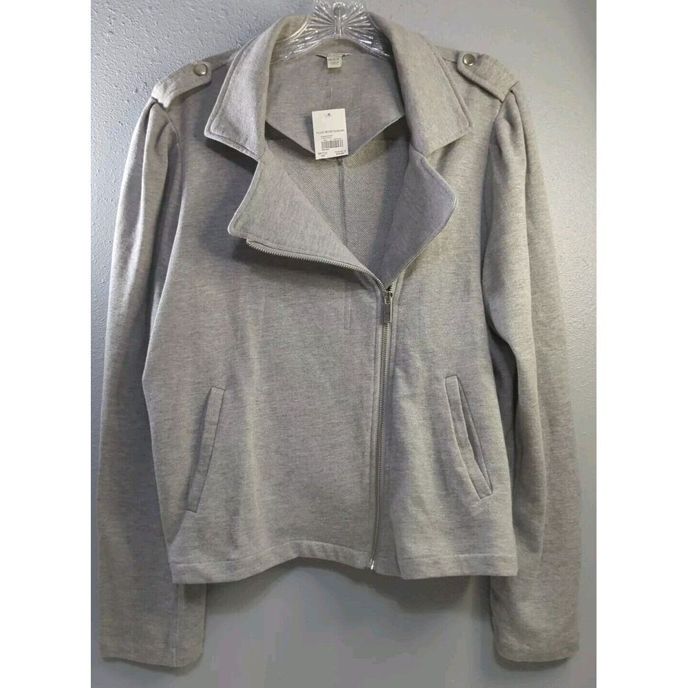 Cato Sportswear Womens 14/16W Gray Heather Moto Zip French Terry Jacket‎ NWT 516